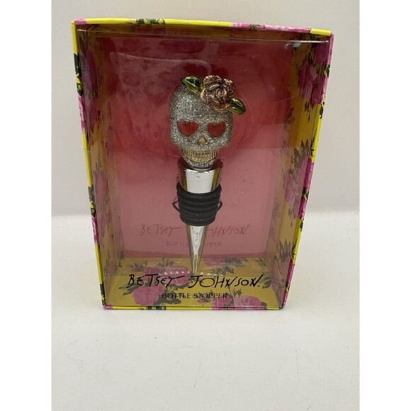 Betsey Johnson Glitter Skull Bottle Stopped NIB Halloween - Picture 1 of 5